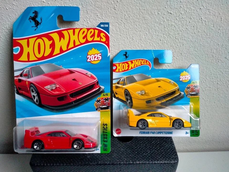 FERRARI F40 COMPETIZIONE HOT WHEELS MATTEL 1/64 ROSSA GIALLA RED YELLOW EXOTICS - Immagine 1 di 4