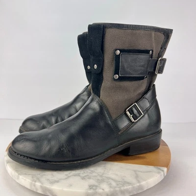 Botas de moto Harley Davidson 8 clásicas para mujer de cuero de lona negras grises Foto 1 de 4