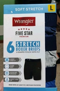 WRANGLER SOFT STRETCH LARGE 6 PACK STRETCH BOXER BRIEFS NEW - Picture 1 of 3