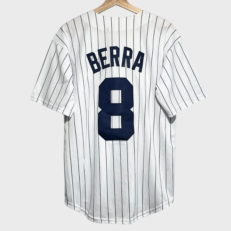 Yogi Berra New York Yankees White Pin Striped MLB Baseball Jersey Medium M - Image 1 of 4