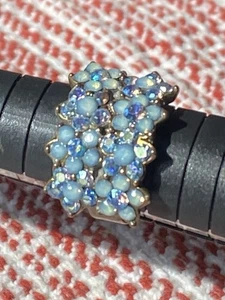 Anillo De Colección Michal Negrin Brillante Cristal Azul 2 Filas Tenis Flor Banda - Imagen 1 de 16
