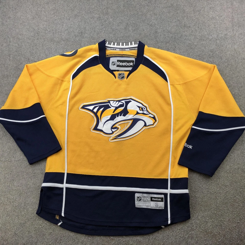 Jersey de hockey Nashville Predators para hombre pequeño amarillo azul NHL Reebok suéter Foto 1 de 4