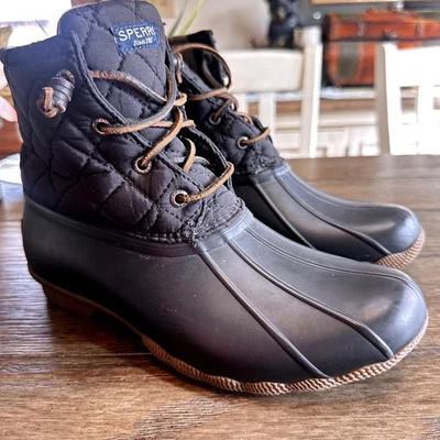 Sperry Womens Duck Boots Black Quilted Lace Up Rain Snow Ankle STS94063 Size 8 - Image 1 of 4