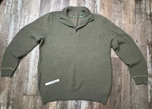 GH Bass & Co Henley Pullover Sweater Men L Army Green Ribbed Knit Long Sleeve - Picture 1 of 13