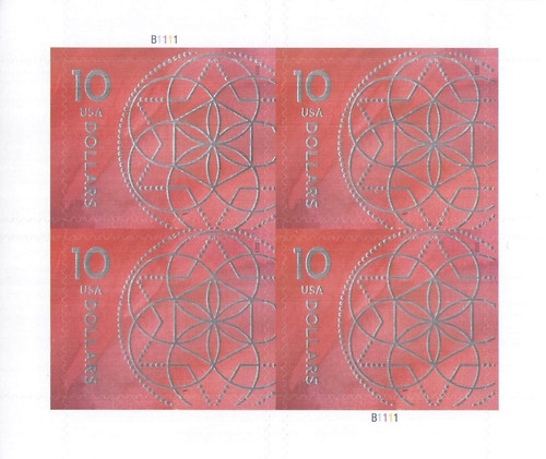4 X $10.00 (10 Dollar) “Floral Geometry” Stamps - Scott 5755