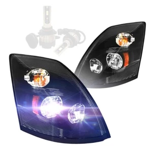 Headlight LED style Black w/ LED Bulbs LH & RH Fit 04-18 Volvo VNL VN VNM - Picture 1 of 9