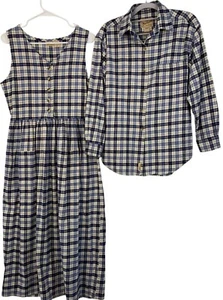 Rare VTG Woolrich Womens Blue Plaid Cotton Flannel Shirt & Dress Set Size S 8803 - Picture 1 of 8