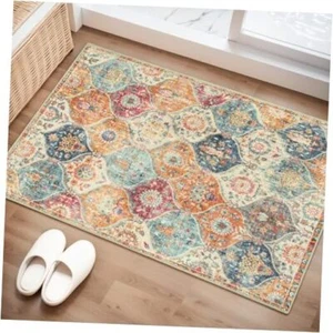 Moroccan Trellis Area Rug, 2x3 Entry Rug Non-Slip 2'x3' 01-cream/Multi - Picture 1 of 7