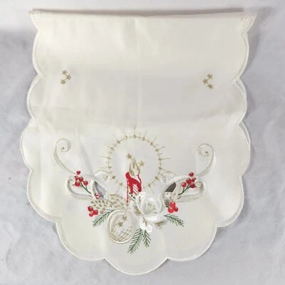 Vela de Navidad bordada marfil adorno corredor de mesa bayas flor oro Foto 1 de 4