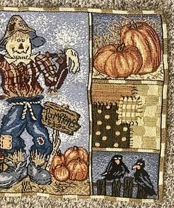 13"x72" Tapestry Table Runner: HARVEST, SCARECROWS, PUMPKINS, APPLES  FALL DECOR - Picture 1 of 3