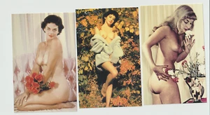 3 Risque Postcards Vintage LADIES WITH FLOWERS topless nudes - Picture 1 of 1