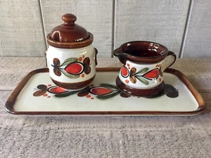 Vintage Schramberg Bernau German Folk Art Pottery Creamer Sugar Tray Set /3 - Picture 1 of 6