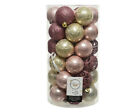 37 Shatterproof Christmas Baubles - 6cm Dia Xmas Matt Shiny Pink, Pearl & Gold