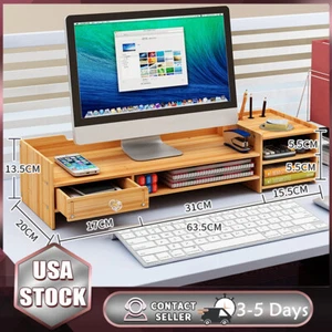 Computer Desktop Monitor Stand Laptop TV Display Screen Storage PC Riser Holder - Picture 1 of 6