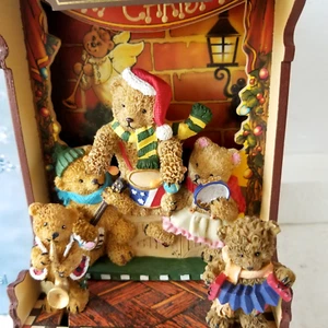 Christmas Musical Wooden Hall HAPPY MUSIC HALL Bear Band North Pole Music Box - Picture 1 of 10