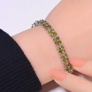 Peridot Gemstone 925 Sterling Silver Tennis Bracelet 6.99" B23, Gift for her - Picture 1 of 4