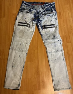 Men's Makobi GOLD Acid Wash Ripped Jeans with Patchwork - 34x32 - Picture 1 of 9