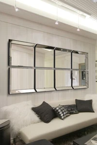 All Glass Modern 8 Panel Tray Design Wall Mirror 8ft1 x 5ft6 - Picture 1 of 7