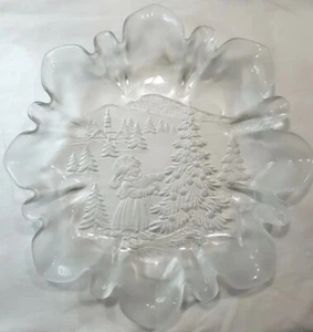 Mikasa Footed Pedestal Bon Bon Plate Dish Christmas Story Etched Frosted Fluted  - Picture 1 of 7