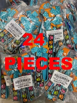 24 Pieces Paw Print 1" Wide Dog Collar Flower or Bow TEAL Size LARGE WHOLESALE - Image 1 of 4