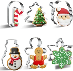 Christmas Cookie Cutter Set 6 Pieces Holiday Cookie Cutters Molds - Christmas Tr - Picture 1 of 12