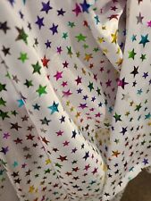 VINTAGE Fabric 4.5 yards X 48" White w/Multi Color Stars Jersy/Spandex Knit  