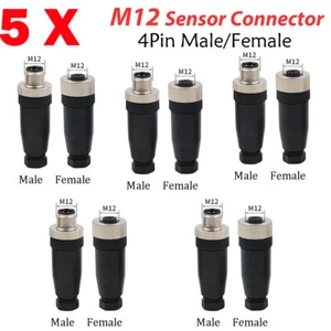 5X M12 Sensor Connector 4 Pins Sensor Adapter M/F Straight 4-Pin PG7 PG9 Plug - Picture 1 of 15
