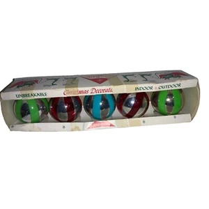 Vintage Jewelbrite Plastic Stripe Ball Ornaments-set of 5 - Picture 1 of 18