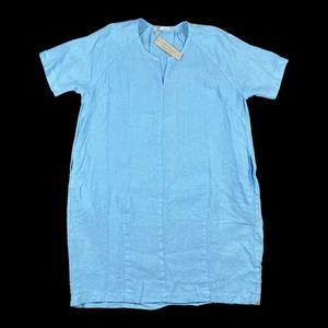 Cut Loose Dress 100% Linen Womens Medium Blue Split Neck Casual NEW WITH TAGS!!! - Picture 1 of 12