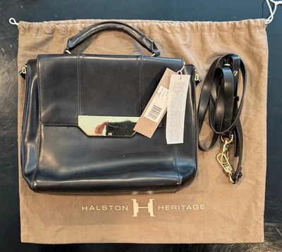 Bolso Cartera de Diseñador Halston Heritage Italiano Cuero Negro Etiquetas Nuevas Precio de venta sugerido por el fabricante $495 Foto 1 de 4
