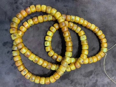 Collar de cuentas de disco de 11x9 mm raro tibetano tallado a mano 108 *esvásticas budistas* Foto 1 de 4