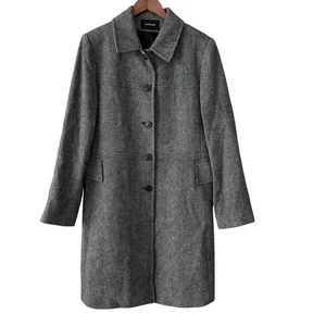 Express Women Wool Tweed Car Coat Overcoat Longline Gray Size M Single Breasted - Picture 1 of 14