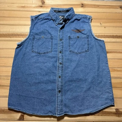Harley-Davidson Button Up Cut Off  Sleeveless Denim Motorcycle Shirt - Size XL - Image 1 of 4