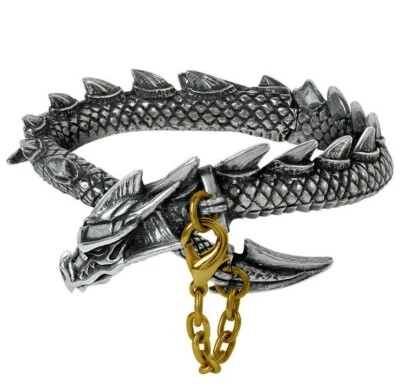 Alchemy Gothic Dragons Lure Bangle English Pewter Bracelet Safety Chain A124 NWT - Image 1 of 4