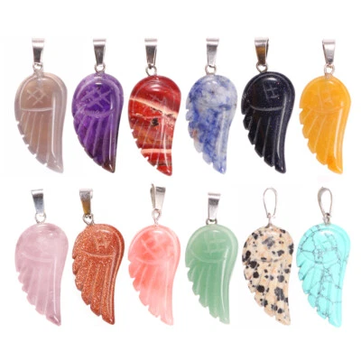 Natural crystal angel wings pendants chakra reiki healing gemstone 12pcs  - Image 1 of 4