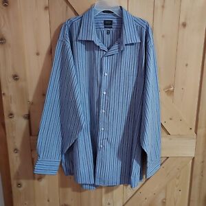 Arrow Shirt Mens 18 34/35 Blue Stripe Long Sleeve Button Up Lightweight