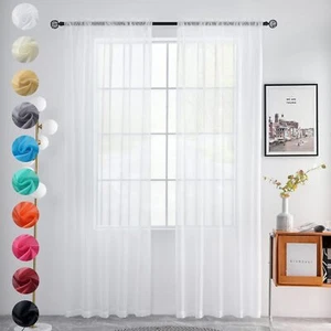 Long Sheer White Curtains 2 Panels for Bedroom Living Room and Yard - Picture 1 of 7