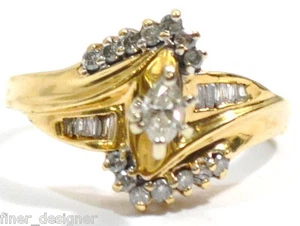 Ladies 14K heavy Gold Marquise DIAMOND cluster Engagement wedding Ring Band VTG - Picture 1 of 7