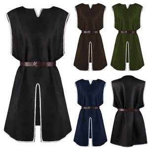 Mens Medieval Costume Viking Tunic Knight Warrior Renaissance Shirts with Belt - Picture 1 of 16
