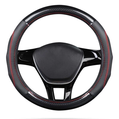 Car Steering Wheel Cover Carbon Black Leather Breathable Anti-slip For Honda - Image 1 of 4