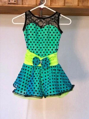 Turquoise, Lime & Black Youth & Adult "80's" Character Dance Costume - Image 1 of 3
