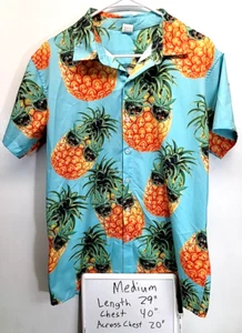 Hawaiian Shirt Pineapple in Sunglasses Short Sleeve Button Up Men's Medium - Picture 1 of 10