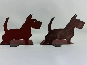 Coppia di fermalibri vintage in metallo cane scozzese rosso - Foto 1 di 14