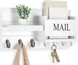 Mail Organizer for Wall Mount – Key Holder with Shelf Includes Letter Holder and - Picture 1 of 12