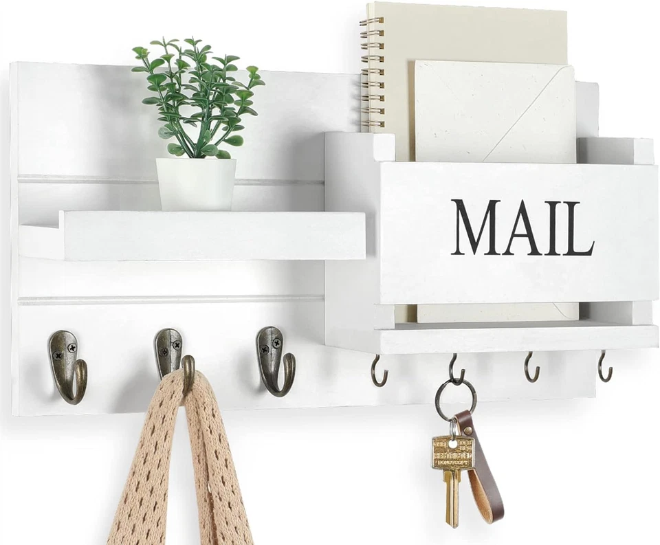 Mail Organizer for Wall Mount – Key Holder with Shelf Includes Letter Holder and - Image 1 of 4