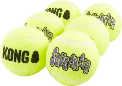 KONG Squeakair Tennis Balls 6 pack MEDIUM Squeaky Dog Fetch Toy 2.5" - Image 1 of 4