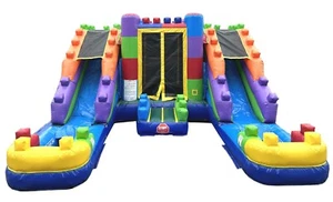Commercial Inflatable Bounce House Dual Lane Block Combo with 1.5HP Blower - Picture 1 of 5