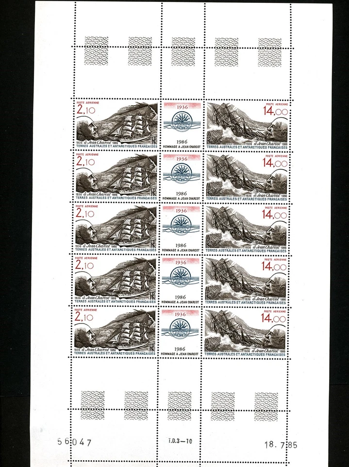 TAAF French Antarctic Territory 1986 Boats Ships, Full sheet. MNH - Image 1 of 1