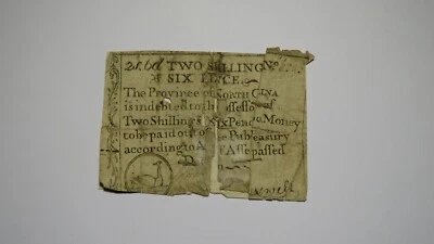 1771 Two Shillings Six Pence North Carolina NC Colonial Currency Note Bill 2s6d - Image 1 of 2