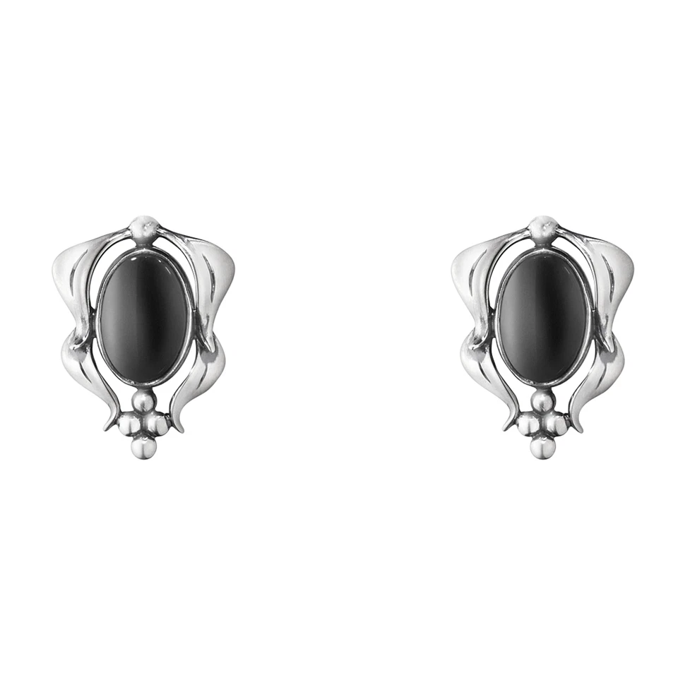 Pinzas para orejas Georg Jensen plateadas con ágata negra - Heritage 2015 Foto 1 de 1